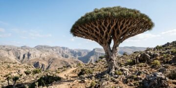 A lendária árvore dragoeiro de Socotra impressiona pelo formato único e por sua resina vermelha