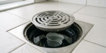 O funcionamento do fecho hídrico no ralo sifonado para conter odores do esgoto