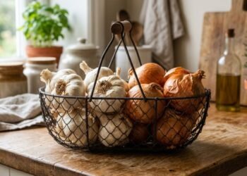 O armazenamento correto do alho Allium sativum e da cebola Allium cepa em local seco e ventilado