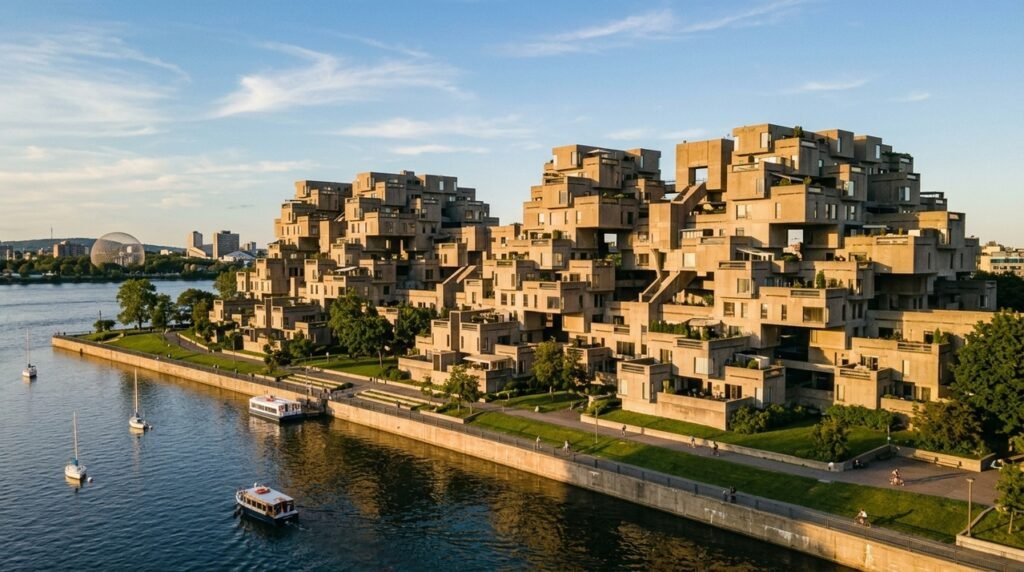 Centenas de caixas gigantes de concreto foram empilhadas como peças de Lego e viraram apartamentos com jardins suspensos