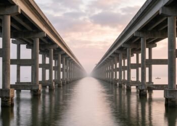 Engenharia da ponte que atravessa o lago Pontchartrain