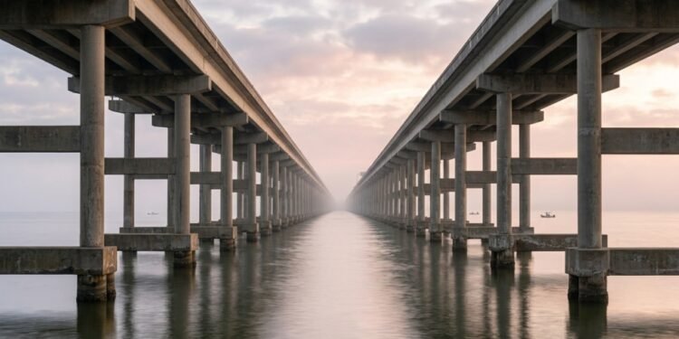 Engenharia da ponte que atravessa o lago Pontchartrain