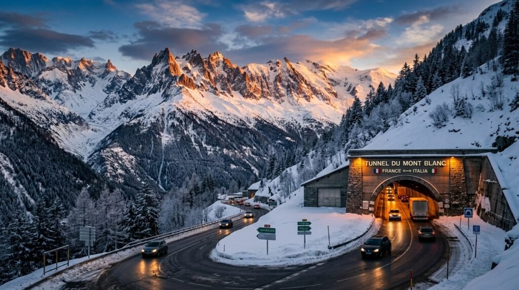 Túnel do Mont Blanc atravessa os Alpes entre França e Itália