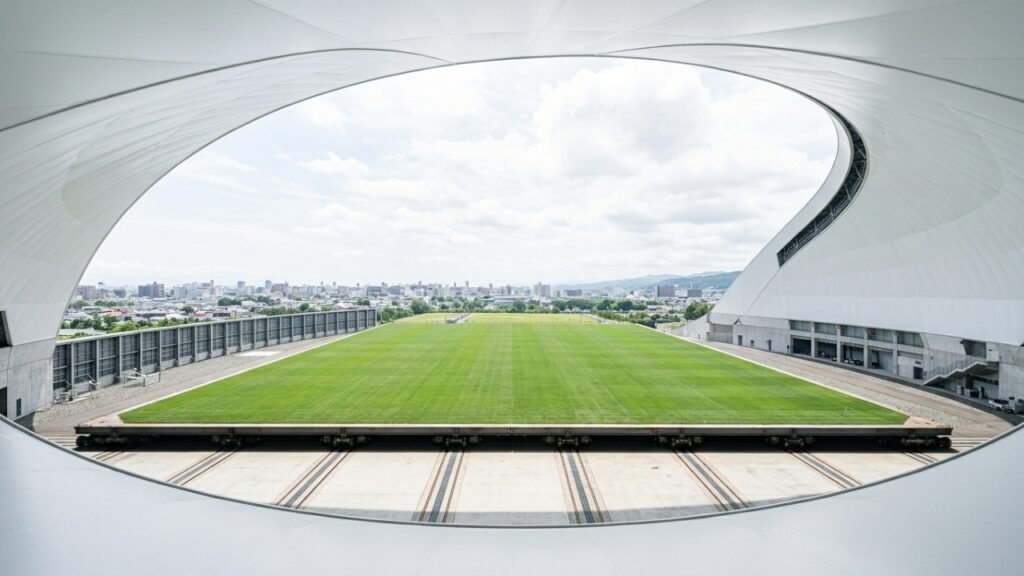 Estádio japonês movimenta gramado de 8.300 toneladas