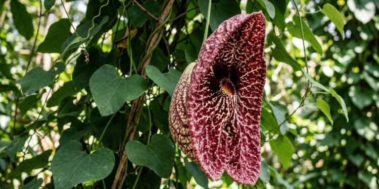 Com cores e texturas exóticas a flor gigante da planta papo-de-peru atrai a atenção na natureza
