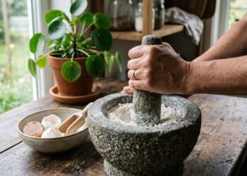 Preparo do po de casca de ovo ricamente moido com alta concentracao de carbonato de calcio