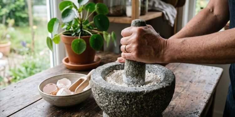 Preparo do po de casca de ovo ricamente moido com alta concentracao de carbonato de calcio