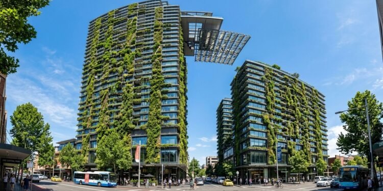 Torre verde redireciona luz solar para parque urbano