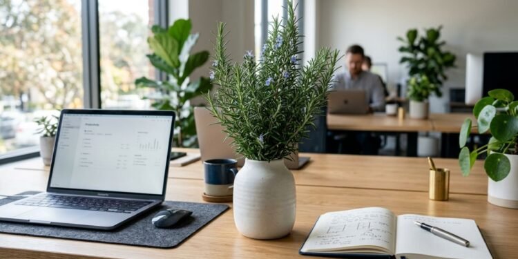 O vaso de alecrim Salvia rosmarinus no ambiente de trabalho e seus efeitos na concentração