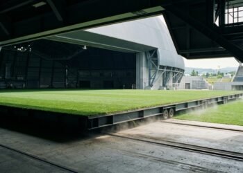 Estádio japonês movimenta gramado de 8.300 toneladas