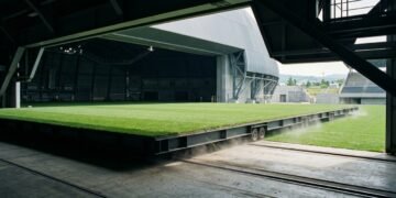 Estádio japonês movimenta gramado de 8.300 toneladas