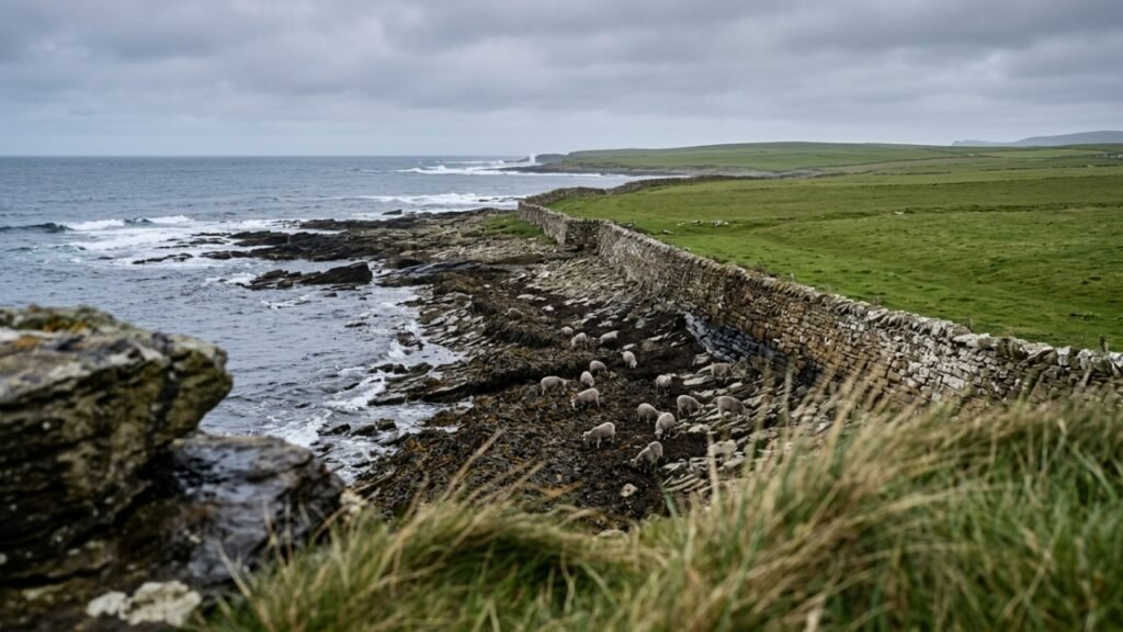 Ovelhas de North Ronaldsay vivem de algas cercadas por muro