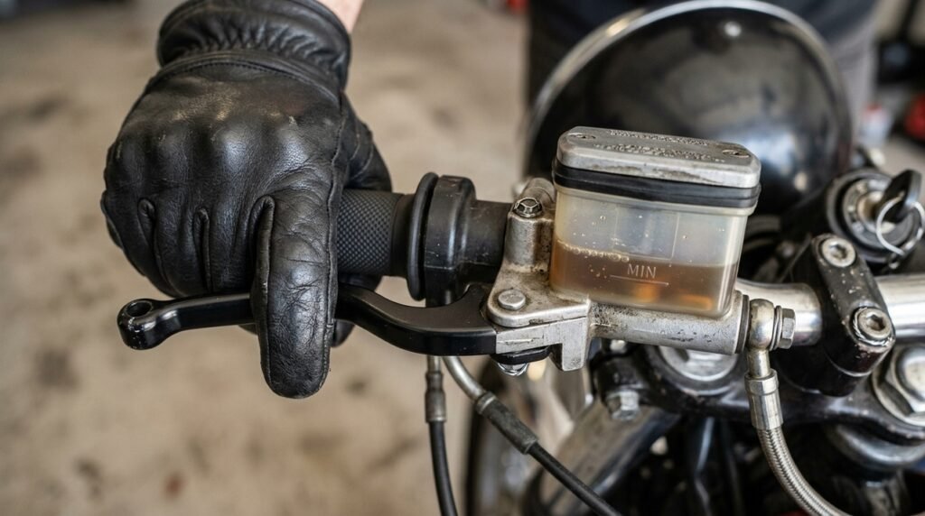 Fluido de freio da motocicleta e comando borrachudo