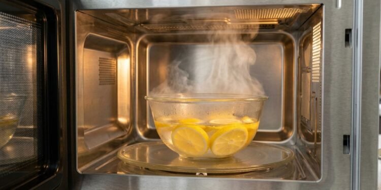 O uso do vapor de água com limão no amolecimento de resíduos e limpeza do micro-ondas