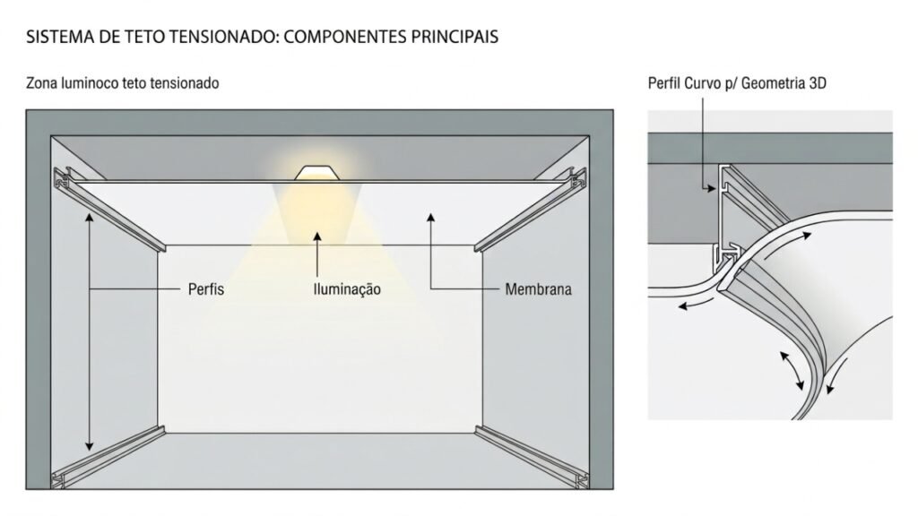 Como uma membrana forma o teto tensionado