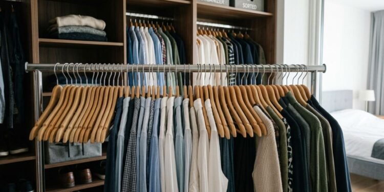 O método do cabide invertido utilizado para identificar roupas pouco usadas no armário
