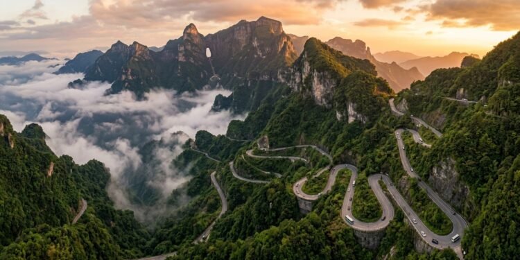 Tongtian Avenue e as 99 curvas da Montanha Tianmen