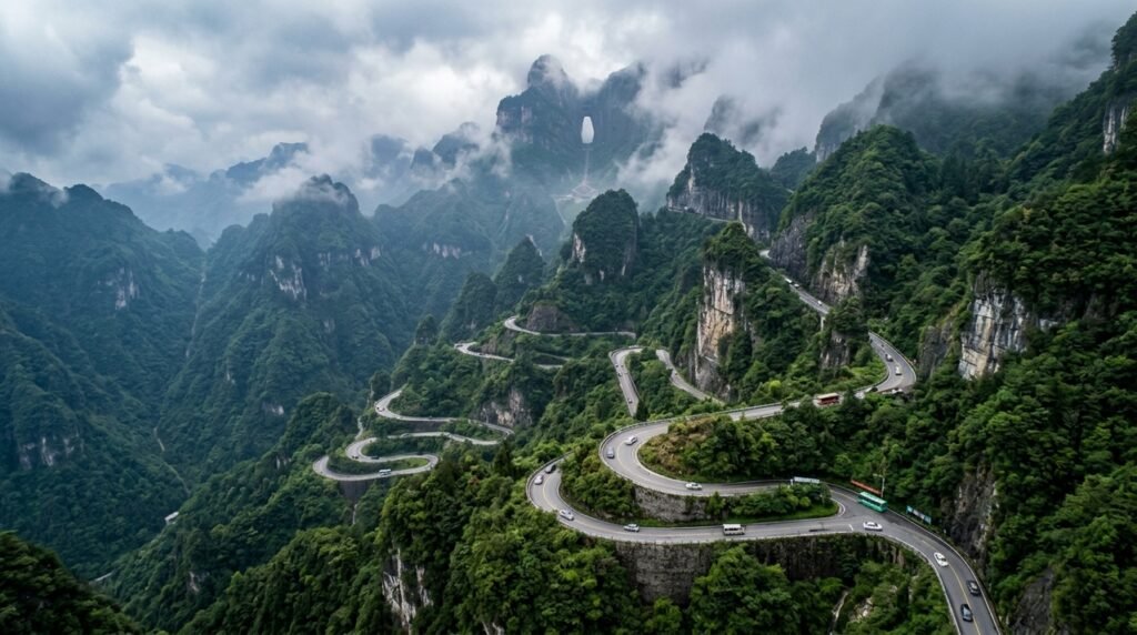 Tongtian Avenue e as 99 curvas da Montanha Tianmen
