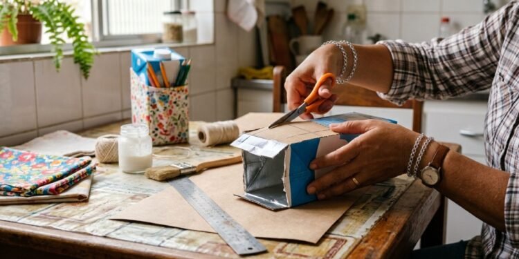 O material ganha forma nova com poucos cortes, cola e acabamento