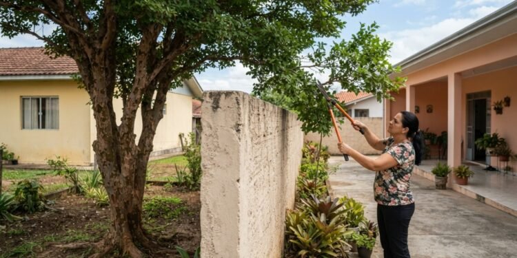 O direito de cortar existe, mas termina exatamente no limite entre os dois imóveis