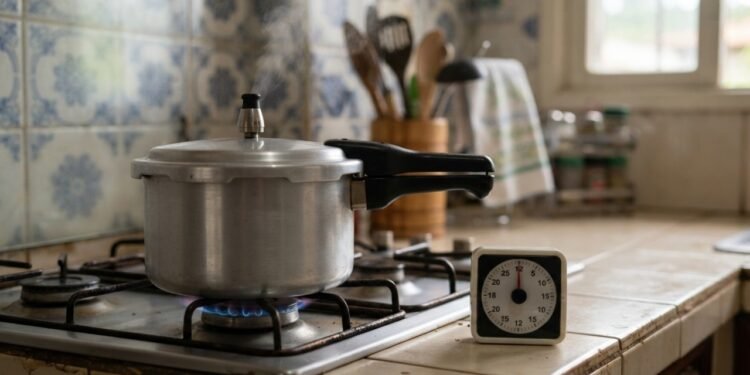 Depois que a pressão se forma, aumentar a chama não significa cozinhar mais rápido