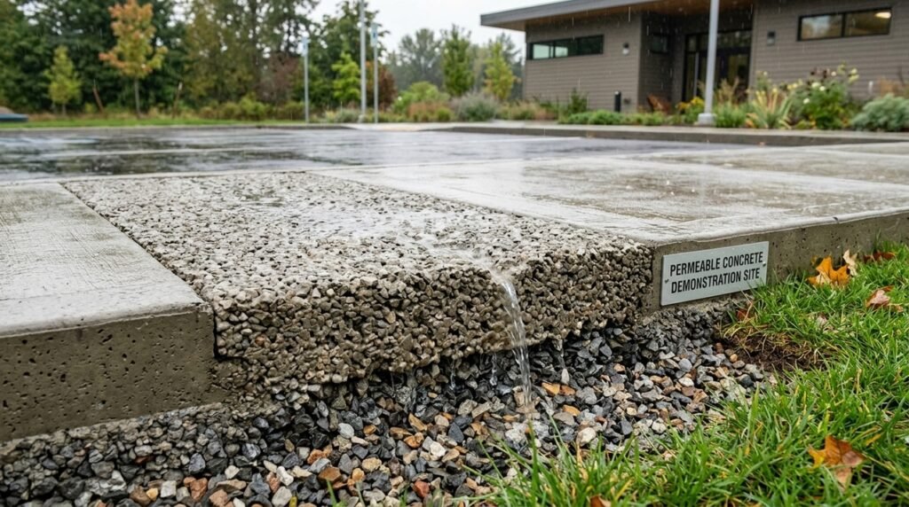 Concreto permeável devolve parte da chuva ao solo