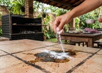A ação rápida facilita a limpeza antes que a gordura penetre no piso.
