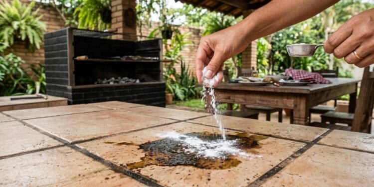 A ação rápida facilita a limpeza antes que a gordura penetre no piso.