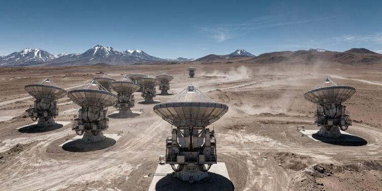 Como as 66 antenas do ALMA funcionam como um telescópio