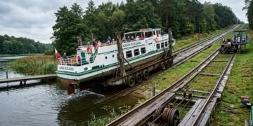 Como o Canal de Elbląg transporta barcos sobre trilhos