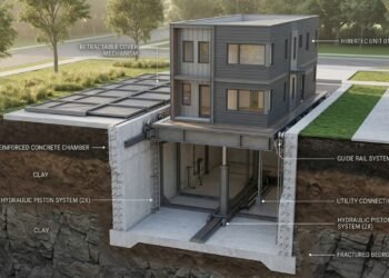 Casa hidráulica que desce ao subsolo em emergências