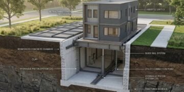 Casa hidráulica que desce ao subsolo em emergências