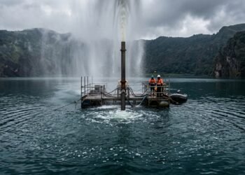 Como o Lago Nyos libera gás de forma controlada por um tubo profundo