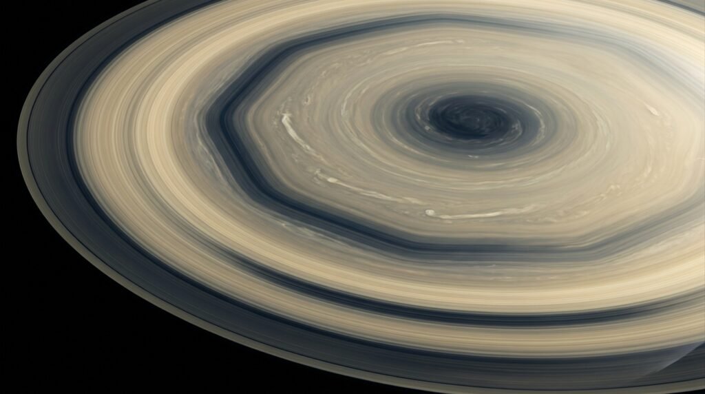 Como funciona o novo decágono no polo sul de Saturno