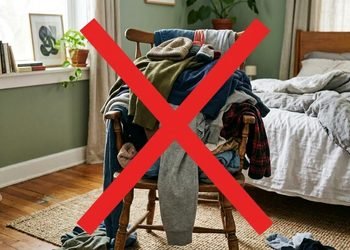 Criar um lugar específico para roupas usadas evita que a cadeira vire um depósito improvisado