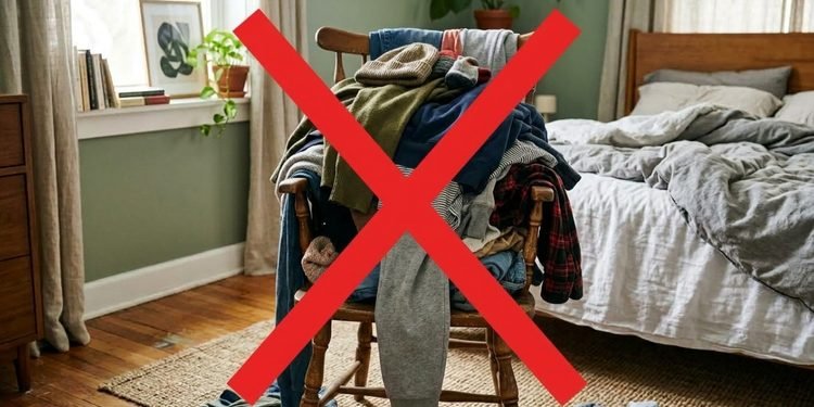 Criar um lugar específico para roupas usadas evita que a cadeira vire um depósito improvisado