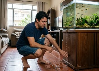 O nivelamento do piso pode ser verificado para saber se realmente teve relação com o vazamento