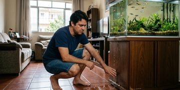 O nivelamento do piso pode ser verificado para saber se realmente teve relação com o vazamento