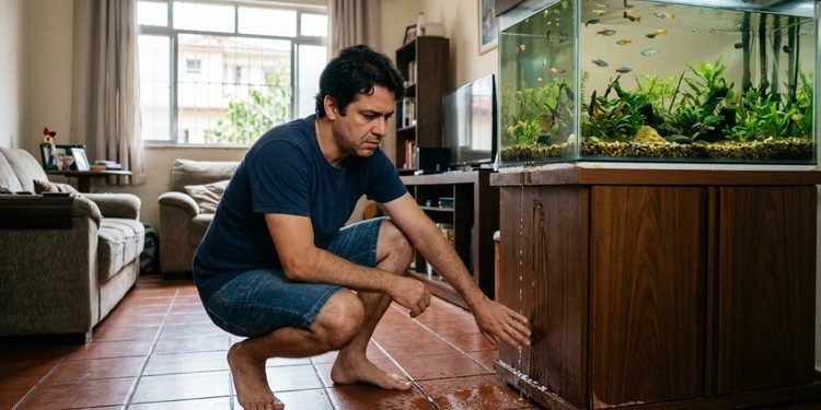 O nivelamento do piso pode ser verificado para saber se realmente teve relação com o vazamento