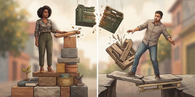 A imagem da corda representa situações em que as consequências acabam recaindo sobre quem possui menos força