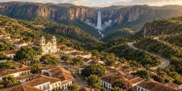 A água despenca por um enorme paredão cercado por uma paisagem natural preservada - Imagem ilustrativa