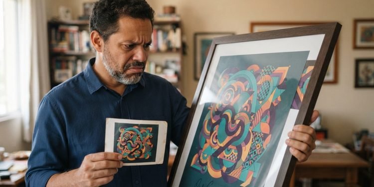Fotos anteriores ao serviço podem mostrar as dimensões e o estado original do pôster