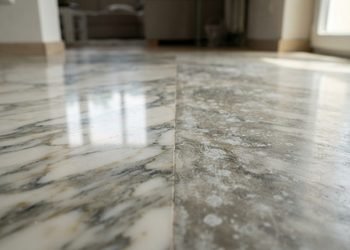 Fotos feitas antes e depois do serviço podem mostrar quando as manchas apareceram no piso