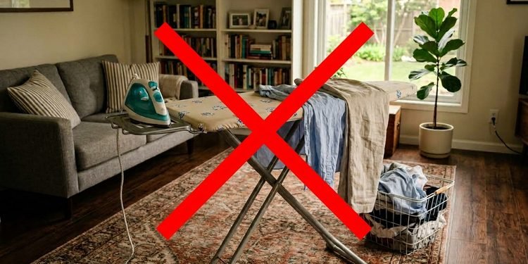 A estrutura fica recolhida dentro do móvel e só aparece quando chega a hora de passar as roupas