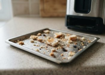 A bandeja costuma ficar na parte inferior e recebe resíduos que caem durante o uso