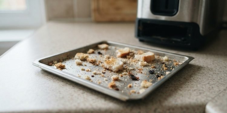 A bandeja costuma ficar na parte inferior e recebe resíduos que caem durante o uso