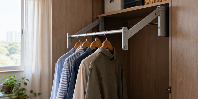O mecanismo permite usar uma área do guarda-roupa que normalmente fica difícil de alcançar