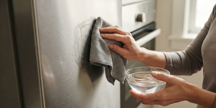 A água morna ajuda a amolecer alguns resíduos enquanto o detergente auxilia na limpeza da superfície