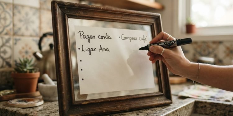 A folha colocada atrás do vidro funciona como fundo para deixar as anotações mais fáceis de enxergar