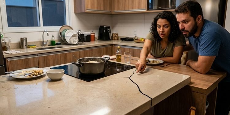 O corte feito para receber o cooktop pode ser um dos pontos analisados para encontrar a origem da trinca